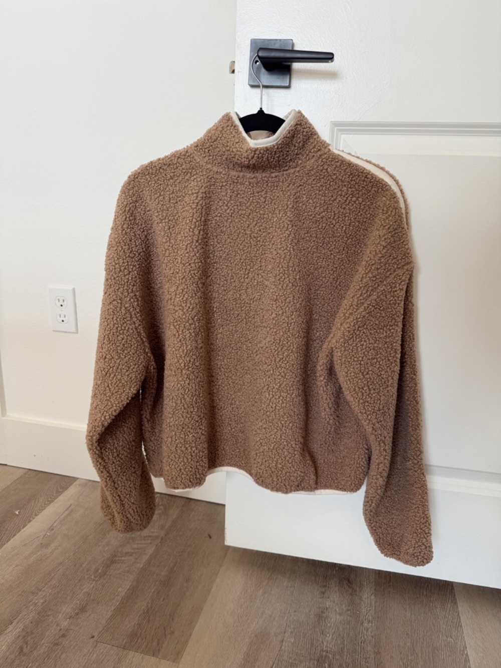 Brown Sherpa Half-Zip Pullover with Cream Trim - Picture 3 of 3